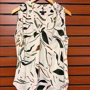Alfani White Top with Green and Brown Patterns